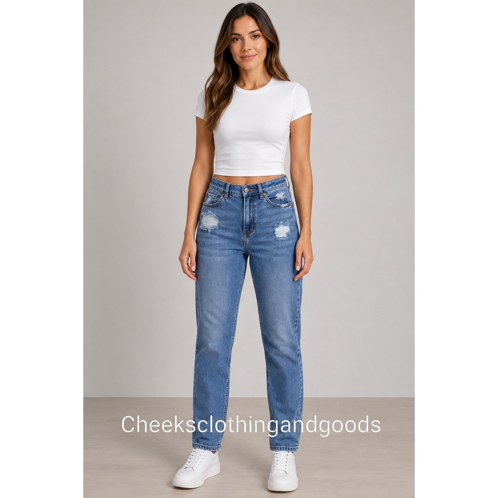 American‎ Eagle Mom Straight Jeans Womens 2 Regular Distressed High Rise Stretch